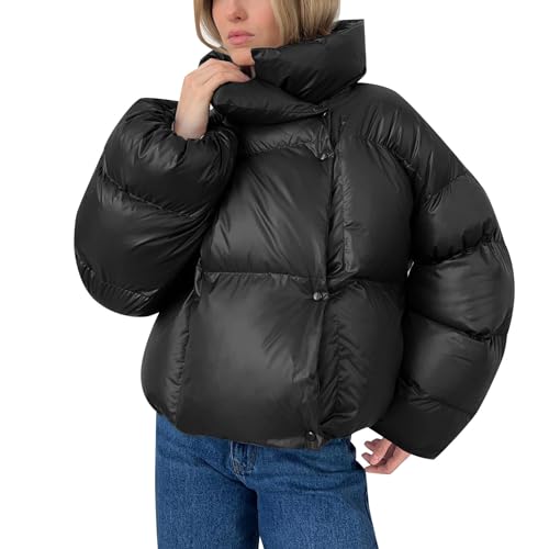 HaicoM Damen-Wintermantel, bauchfrei, winddicht, mit Reißverschluss, Pufferjacke mit Taschen, leicht, regendicht, leicht, kurz, gepolstert, modische Oberbekleidung, übergroße, flauschige Mäntel, von HaicoM