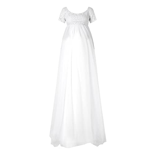 HaicoM Umstands Brautkleid Standesamt Umstandsmode Stillkleid Lieferant Umstandskleid Damen Mesh Ärmellos Nachlaufend Fotoshooting Kleid Jumpsuit Damen Elegant Schwanger (White, L) von HaicoM