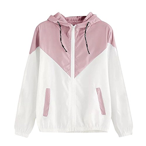 Laufjacke für Frauen Leichte Bunte Hoodies für Frauen Plus Size Frauen Langarm Patchwork Dünne Skinsuits Mit Kapuze Reißverschluss Taschen Sport Mantel Damen Active Sweatshirts, rose, 50 von HaicoM