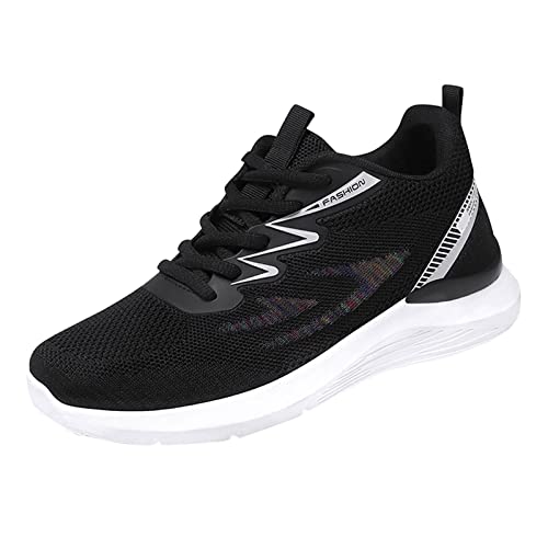 Laufschuhe Damen Turnschuhe Frauen Sportschuhe Flach Leicht Mesh Bequeme Wellenstreifen Einfache Stil Schuhe Laufschuhe Frauen Schnüren Elastische Luftkissen Sportschuhe, Schwarz , 39 EU von HaicoM