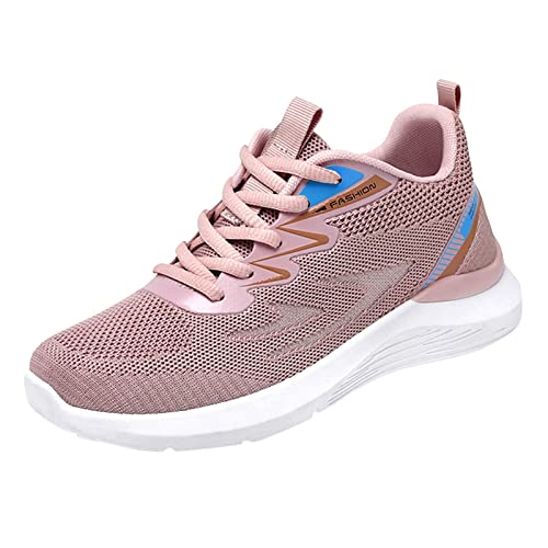 Laufschuhe Damen Turnschuhe Frauen Sportschuhe Flach Leicht Mesh Bequeme Wellenstreifen Einfache Stil Schuhe Laufschuhe Frauen Schnüren Elastische Luftkissen Sportschuhe, rose, 38.5 EU von HaicoM