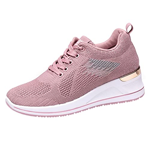 Laufschuhe Damen Turnschuhe Walkingschuhe Workout Casual Gym Jogging Schuhe Damen Atmungsaktive Mesh Sportschuhe Leichte rutschfeste Tennisschuhe Freizeitschuhe Outdoor Keilschuhe, rose, 38 EU von HaicoM