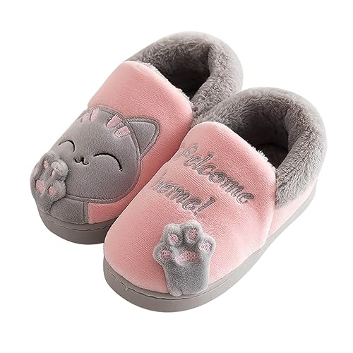 Mädchen Fleece Hausschuhe Kinder Baby Jungen Mädchen Winter Hausschuhe Cartoon Katze rutschfeste Home Indoor Schuhe Hausschuh Kind 32 (Pink, 24 Toddler) von HaicoM