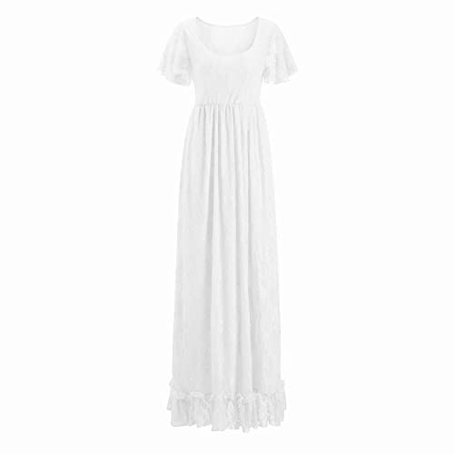 Schwanger Kleid Spitze mit Rüschen und kurzen Ärmeln, langes Kleid, Fotografie, Umstandskleid mit fliegenden Ärmeln Shirt Damen Langarm 44 (White, XXXXL) von HaicoM