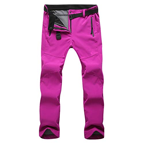 Wasserdichte Damenhose für den Winter, Thermohose, warme Skihose, Fleece-gefütterte Hose mit Reißverschlusstaschen, winddichte Damen-Wanderhose, dicke Herbsthose, schweißabsorbierende Hose, hot pink, von HaicoM