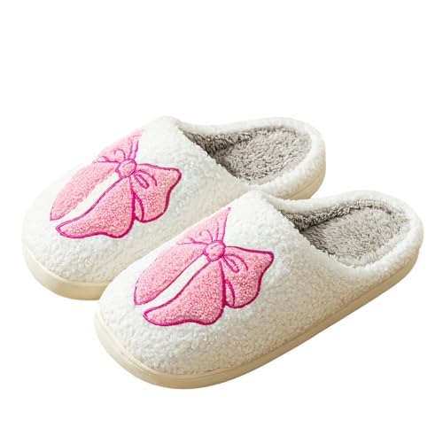 Haiding Flauschige süße Hausschuhe mit Schleife für Damen, Winter, warm, gemütlich, Plüsch, für drinnen und draußen, Pink, 6.5-7 Haiding Flauschige süße Hausschuhe mit Schleife für Damen, Winter, warm, gemütlich, Plüsch, für drinnen und draußen, Pink, 6.5-7 von Haiding
