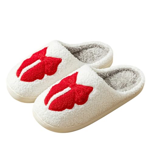 Haiding Flauschige süße Hausschuhe mit Schleife für Damen, Winter, warm, gemütlich, Plüsch, für drinnen und draußen, Rot/Ausflug, einfarbig (Getaway Solids), 5.5-6 von Haiding