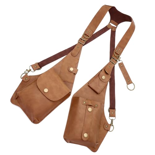 1.. Steampunk Anti Diebstahl Brustbeutel Verstellbares Schultergurt PU Leder Unisex Reise Mit Versteckten Taschen Retro Steampunk Outdoor Adventure Chest Chest Bag von Haiki