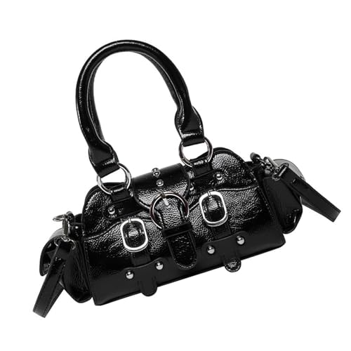 Damen-Handtasche mit Tragegriff oben, PU-Leder, Punk-Stil, einfache tägliche Handtasche, Geldbörse für den täglichen Gebrauch, einfache Crossbody-Tasche mit Tragegriff oben, PU-Leder, Schwarz , One von Haiki