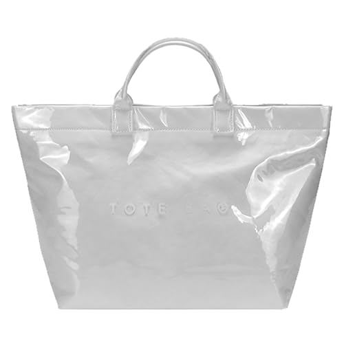 Funktionelle PVC-Handtasche mit Tragegriff oben mit einzigartigem Kraftpapier-Design, geräumige Innenhandtasche für Pendler, Handtasche für den täglichen Gebrauch, weiß, One Size von Haiki