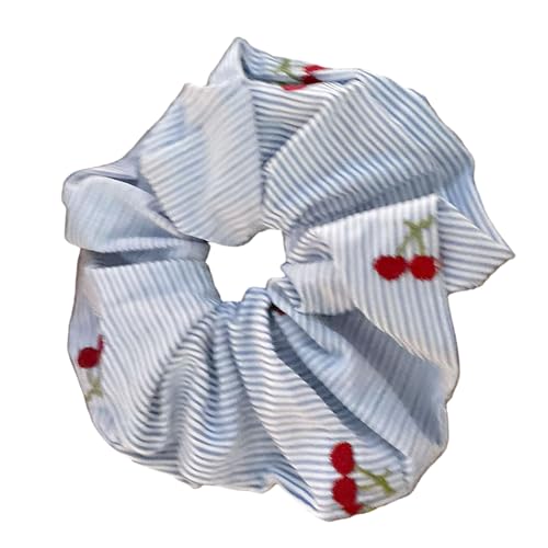 Haargummi mit zarten Schleifen und blauen Streifen, für Erwachsene und Mädchen, elastisches Haarband, bequemer Stoff, Haarschmuck von Haiki