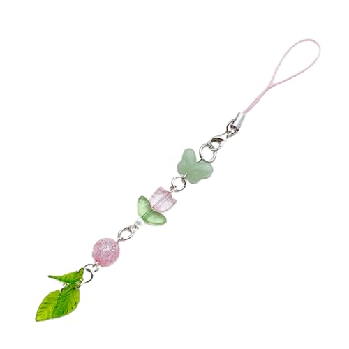 Haiki Acrylperlen-Handykette mit Kleeblatt/Tulpen-Anhänger, Taschenornament, für Mädchen, modisches Perlen-Schlüsselanhänger-Zubehör Haiki Acrylperlen-Handykette mit Kleeblatt/Tulpen-Anhänger, Taschenornament, für Mädchen, modisches Perlen-Schlüsselanhänger-Zubehör von Haiki