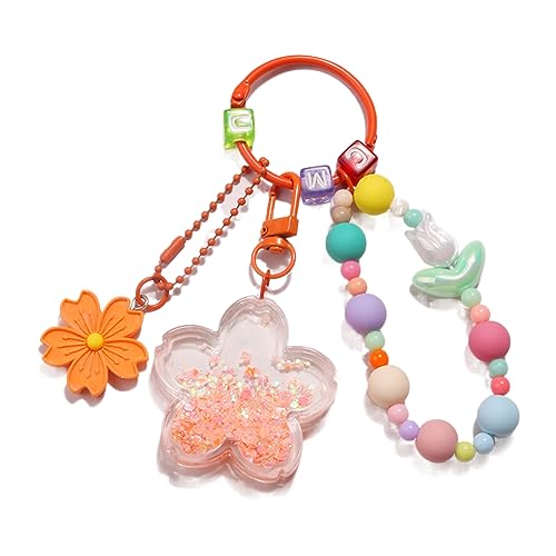 Haiki Bonbonfarbe Perlen Blütenschlüsselkäse Kirschblüten Keyring Frauen Mädchen Taschen Ohrhörer Abdeckung Anhänger von Haiki
