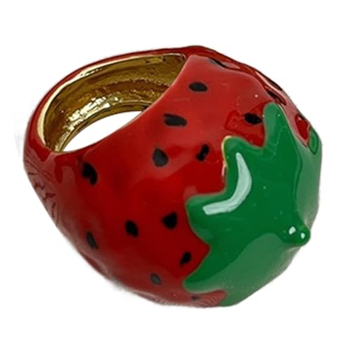 Haiki Einzigartiger Erdbeer-/Obst-Ring aus Kunstharz, bunt, leicht, Schmuck für modische Frauen und Partys, trendiger Damen-Schmuck von Haiki