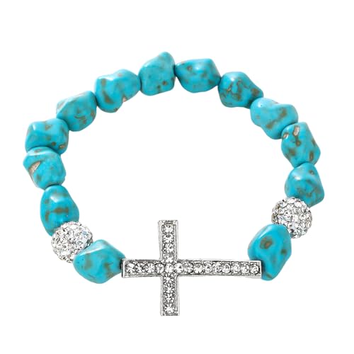 Haiki Elastische Kreuze Armband Dehnbar Türkisstein Steinperlen Schmuck Für Frauen Lässig Formelle Formale Anlässe Verstellbares Stretcharmband Mit Unregelmäßigen Perlen von Haiki