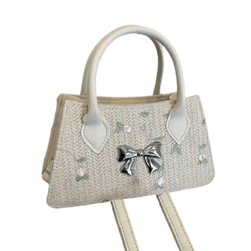 Haiki Frauen Stroh Strandtasche Blumen Schulter Crossbody Bowknot Messenger Shopping Dating Urlaub Handtasche Frauen Bogenknoten Schulter Stroh Strand Blumenkreuzkörper Für Reisen von Haiki