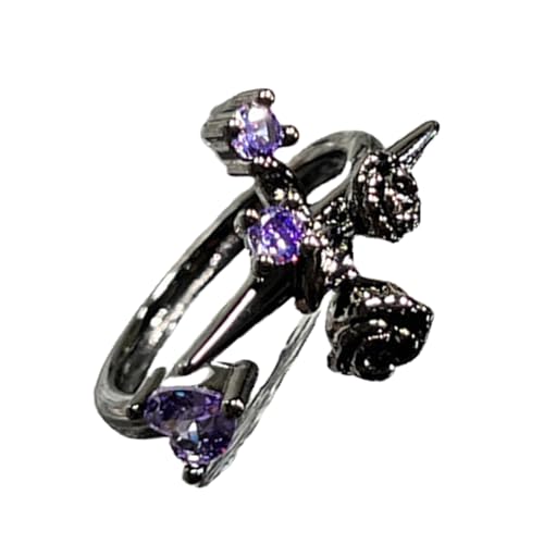 Haiki Gothic Styles Verstellbare Fingerringe Kombinieren Kreuze Designs Und Blütendetails Mit Amethyst Verzierungen Verstellbarer Gotischer Schmuck von Haiki