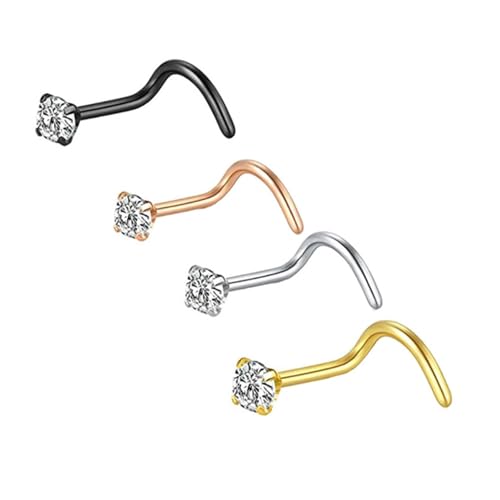 Haiki Packung Aus 4 Edelstahl Zirkon Nasenstollen 3 Stile 4 Farbe Bequemer Körperschmuck Für Frauen Und Männer Edelstahl Nasenpiercing Set von Haiki