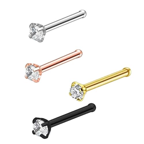 Haiki Packung Aus 4 Edelstahl Zirkon Nasenstollen 3 Stile 4 Farbe Bequemer Körperschmuck Für Frauen Und Männer Edelstahl Nasenpiercing Set von Haiki