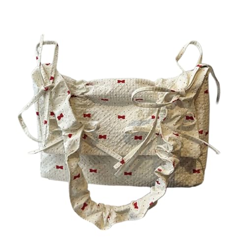Haiki Stilvolle Gekräuselte Schleifen Blumendruck Unterarmtasche Geräumiges Innenraum Verstellbarer Riemen Praktische Polyester Freizeit Und Abschlussball Anlass Modischer Rüschen Handtasche von Haiki