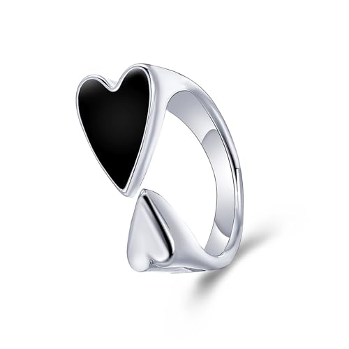 Haiki Stilvolle Schwarze Herzförmige Ringe Verstellbare Fingerringe Silberschmuck Für Frauen Modeaccessoires Geburtstag Präsent Modisch Verstellbarer Schmuck von Haiki