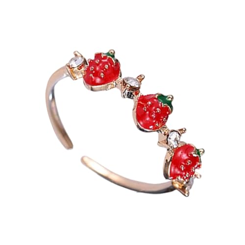 Haiki Süße Von Erdbeerform Geformte Kubische Zirkonia Ringe Poliertes Metall Verstellbarer Größe Perfekt Zum Schichten Von Lässigen Outfits Oder Besonderen Ereignissen Alltag Kleidung Niedliche von Haiki