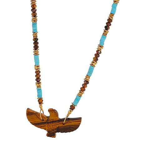 Handgefertigte Perlen-Halskette, Vogel-Anhänger, Halskette, Natursteine, geeignet für Liebhaber von künstlerischem Zubehör, Geschenk für Tigeraugen-Steinschmuck, Einheitsgröße, Wie beschrieben, Wie von Haiki