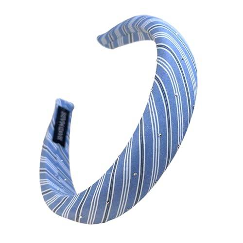 Lässiges Haarband mit blauem, gestreiftem Muster, schwammgepolsterter Kopfschmuck, modischer Heaband-Haarschmuck für Erwachsene und Teenager, stilvoller blauer gestreifter Stoff-Kopfschmuck von Haiki