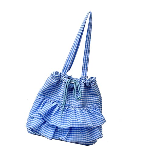 Plaids Druckumhängetasche Mit Rüschendekoration Leinwand Handtasche Große Kapazität Für Den Campus Und Freizeitreisen Casual Umhängetasche Geeignet von Haiki