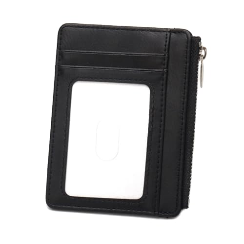 Stilvoller Kartenhalter aus PU-Kunststoff, blockiert Münzgeldbörse zum Schutz der Privatsphäre, mit einfachem Zugriffsfenster für den täglichen Gebrauch, mit Sichtfenster mit Reißverschluss, Schwarz von Haiki