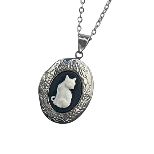 Stylish Oval Anhänger Halskette Mit Zart Schöner Katzenmuster Mode Accessoire Für Alltägliche Freizeitkleidung Party Kleidung Schmuck Schmuck von Haiki