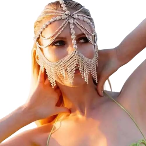 Zarte Strasssteine, Quasten, Schleier, Kopfschmuck, Maskerade, Party, Tanzkostüm, Haar-Accessoires für Mode, Damen, Strasssteine, verzierte Kette, Gesichtsschmuck von Haiki