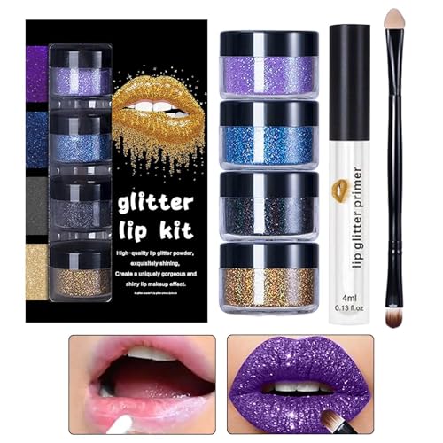 Lippenglitzer, Glitzer-Lippen Make-Up Mit Primer & Pinsel, Glänzender Lippenstift Für Frauen Party Hochzeit Familientreffen Feiertag Halloween Weihnachten von Hailerio