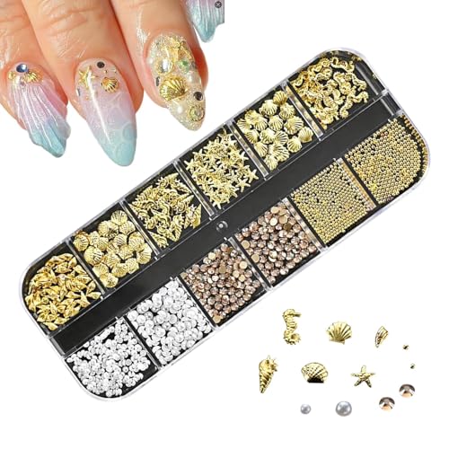 Nageldekoration,Meeresmotiv 3D Nageldesign Set - Strasssteine Maniküre Zubehör Für Frauen Mädchen Fest Party Hochzeit von Hailerio
