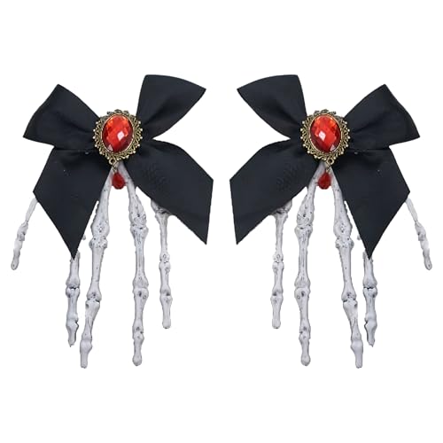Skelett Haarklammer | Punk Goth Haaraccessoires,Rot Haarnadel Elegant 2er Set Schleife Für Frauen & Mädchen Festival Hochzeit Party Geburtstag von Hailerio