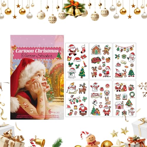 Temporäre Sticker Kinder | 6 Stücke Weihnachts Augen Sticker,Strumpfbehälter Füllungen Cartoon Aufkleber Santa Rentier Schneeflocke für Arm Augen Körper Partys Geschenke Deko Kinder von Hailerio