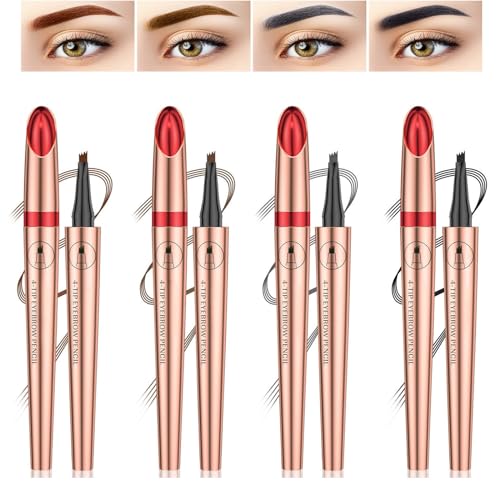 Upgraded 3D Waterproof Microblading Eyebrow Pencil Contouring Pen, 4 Tipped Precise Brow Pen, Natural Fine Stroke Microblading Eyebrow Pencil, Wasserdichter Augenbrauenstift (4PC) von Hailmkont