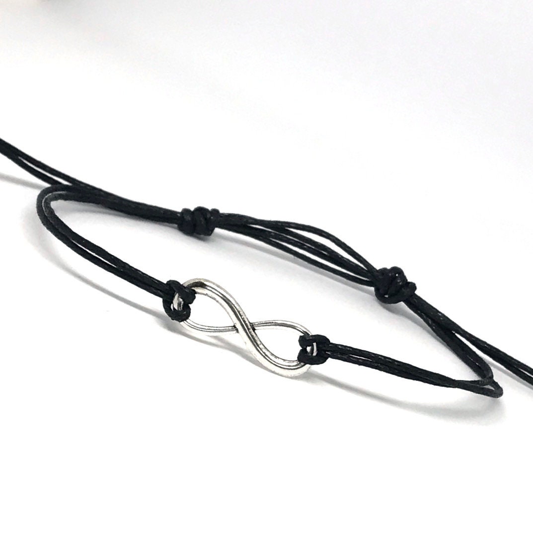 Wunsch String Armband Silber Infinity Verstellbarer Charm Freundschaft Wählen Sie Aus 10 Farben von Hailthenails