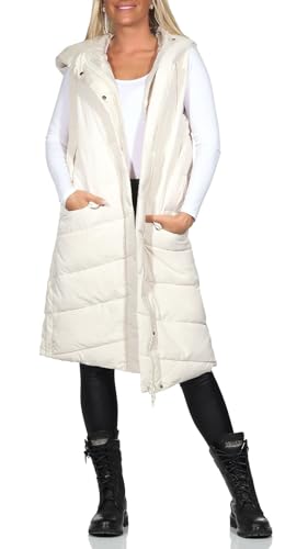 Hailys Damen 3/4-lange Steppweste Ch44arlotte mit Kapuze ANH-PO2103013 Cloud Cream L von Hailys