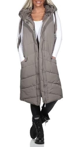 Hailys Damen 3/4-lange Steppweste Ch44arlotte mit Kapuze ANH-PO2103013 Greige S von Hailys