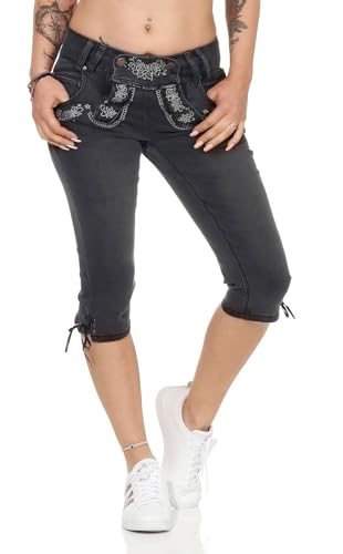 Hailys Damen Capri Jeans Trachten Hose Lederhose Oktoberfest (S, Black Denim) von Hailys