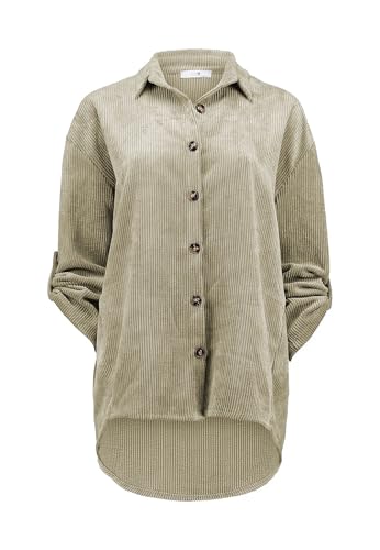 Hailys Damen Cordbluse Langarm Oversize mit Knopfleiste, Farben:Beige, Größe:L von Hailys