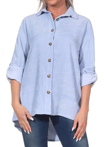 Hailys Damen Cordbluse Langarm Oversize mit Knopfleiste, Farben:Blau, Größe:XL von Hailys