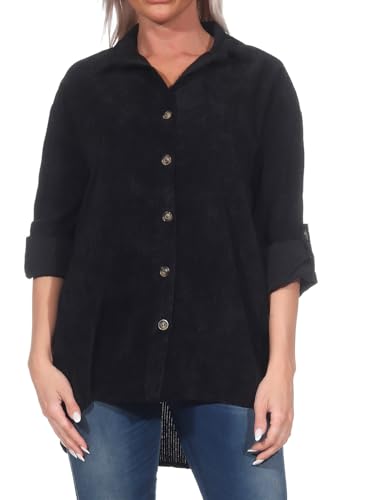 Hailys Damen Cordbluse Langarm Oversize mit Knopfleiste, Farben:Schwarz, Größe:XXL von Hailys