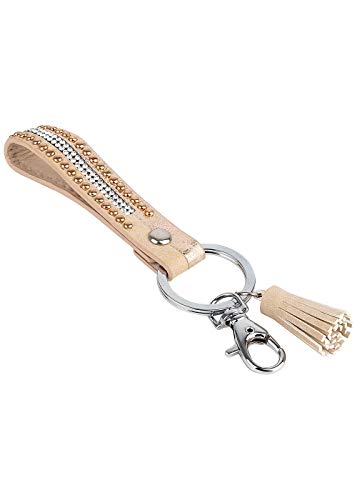 Hailys Damen Fashion Keyring Schlüsselanhänger Deko Nieten Strass Puschel hell beige von Hailys