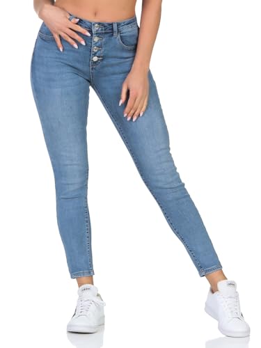 Hailys Damen High-Waist Jeans Ki44ra Stretchhose mit sichtbarer Knopfleiste VF-PO2301020 MBlue L von Hailys