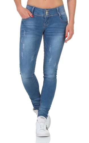 Hailys Damen Jeans Camila Hüfthose Röhrenjeans Skinny VF-L205 mblue M von Hailys