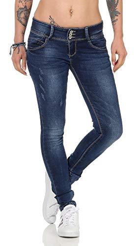 Hailys Damen Jeans Camila Hüfthose Skinny VF-L205 Dark Blue L von Hailys