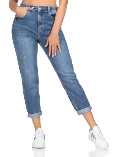 Hailys Damen Jeans high Waist Weite Passform 5-Pockets leichte Waschung, Farben:Blau-2, Größe:L von Hailys