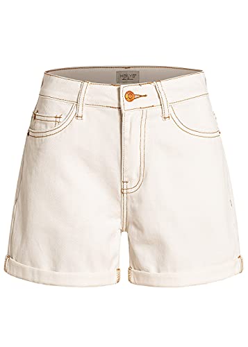 Hailys Damen Kurze Mom-Fit Jeans Shorts Destroyed Look 5-Pockets Off Weiss Denim von Hailys